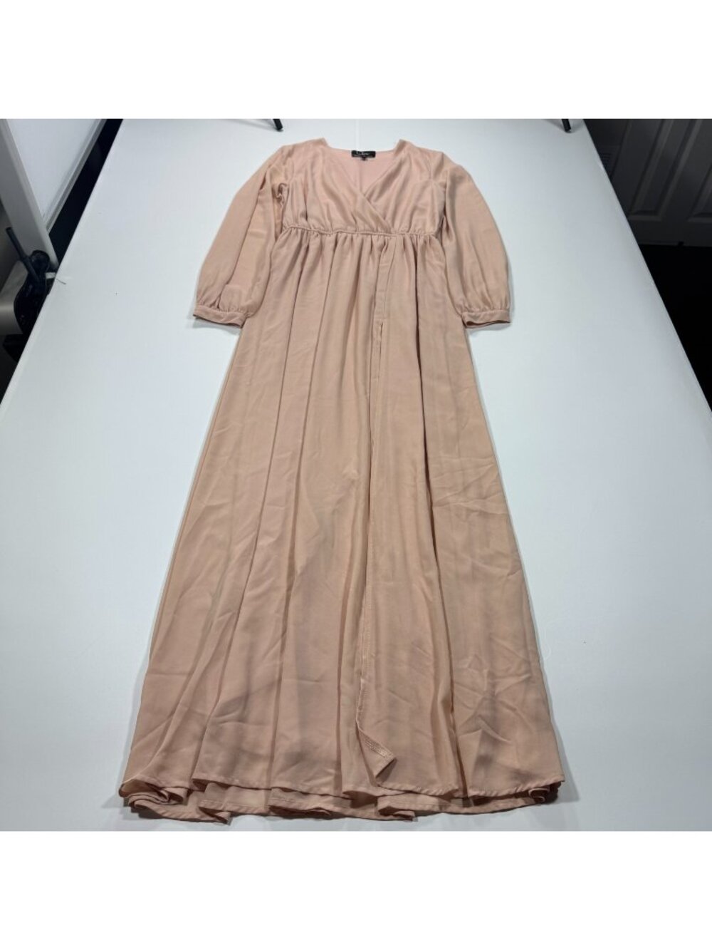 Lulu's Dress Women's M Pink Polyester Maxi Lined Surplice Neck Pleated Side-Slit